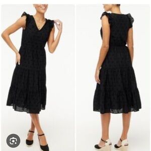 NWOT J. Crew Factory Black Midi Eyelet Dress with Ruffle Sleeves